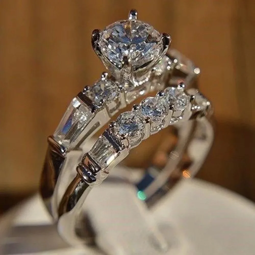 New Women’s 2pc/set 925 Silver Diamond Ring - Picture 1 of 6